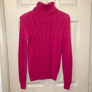 Vintage Polo Ralph Lauren Pink Cableknit Turtleneck Sweater. Size Small.